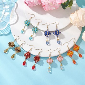 Драгоценный камень болтаются серьги, со стеклянными бусинами, фонарь, золотые