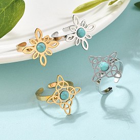 Синтетический бирюзовые перстни, узел ведьмы 304 открытые манжеты из нержавеющей стали