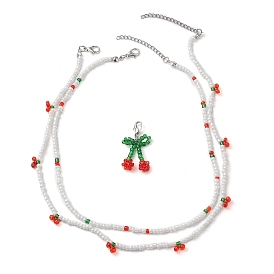Glass Seed Beaded Cherry Jewelry Set, Beaded Necklaces & Pendant Decoration