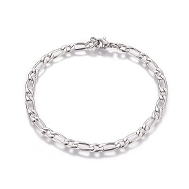 Ion Plating(IP) 304 Stainless Steel Figaro Chain Bracelets, with Lobster Claw Clasps