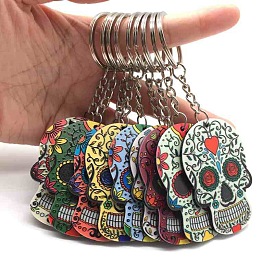 Colorful Embossed Acrylic Skull Keychain Halloween Ornament 9 Colors Key Chain Gift