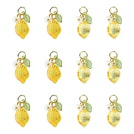 40 шт. 2 стили стеклянные и акриловые подвески, лимон, с 304 кольцами из нержавеющей стали