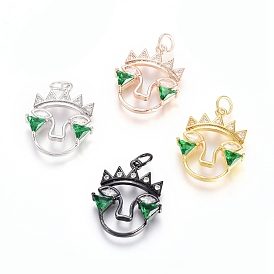 Brass Micro Pave Cubic Zirconia Pendants, with Jump Ring, Long-Lasting Plated, Human Face