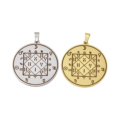 304 Stainless Steel Seven Archangels Pendants, Flat Round with Word Pattern