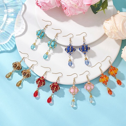 Драгоценный камень болтаются серьги, со стеклянными бусинами, фонарь, золотые