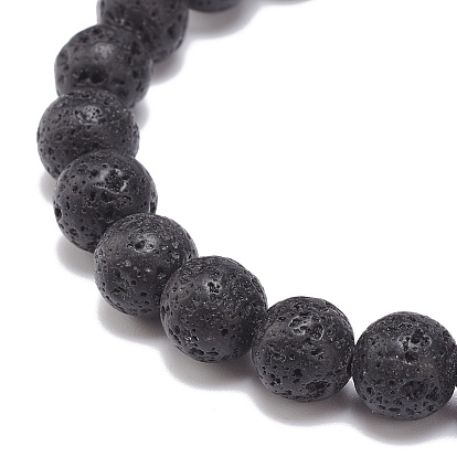 Natural Lava Rock & Synthetic Hematite & Acrylic Beaded Stretch Bracelet, Essential Oil Gemstone Jewelry for Men Women
