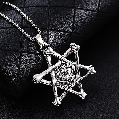 Stainless Steel Pendant Necklaces, Star of David with Eye