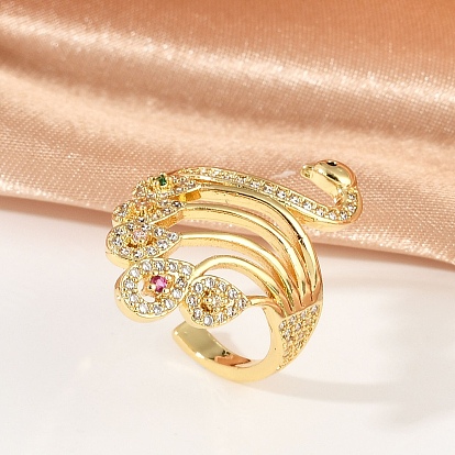 Кольца-манжеты из латуни с павлиньим узором и прозрачными кубическими цирконами для женщин