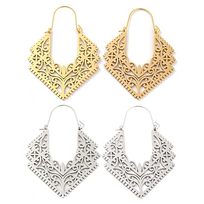 304 серьги-кольца из нержавеющей стали с полыми ромбами, серьги с богемной тематикой