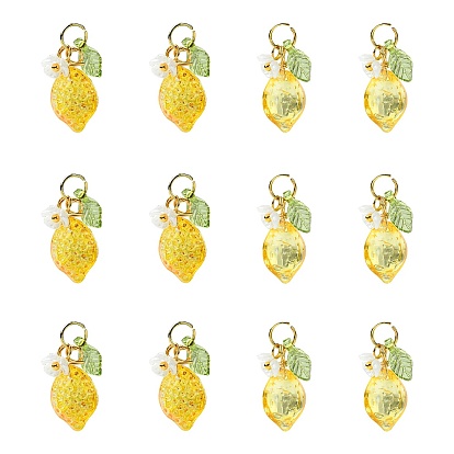 40 шт. 2 стили стеклянные и акриловые подвески, лимон, с 304 кольцами из нержавеющей стали
