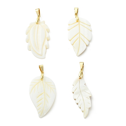 Резные подвески из натуральных пресноводных ракушек, лист прелести, с защелкой из нержавеющей стали на поручнях, золотые