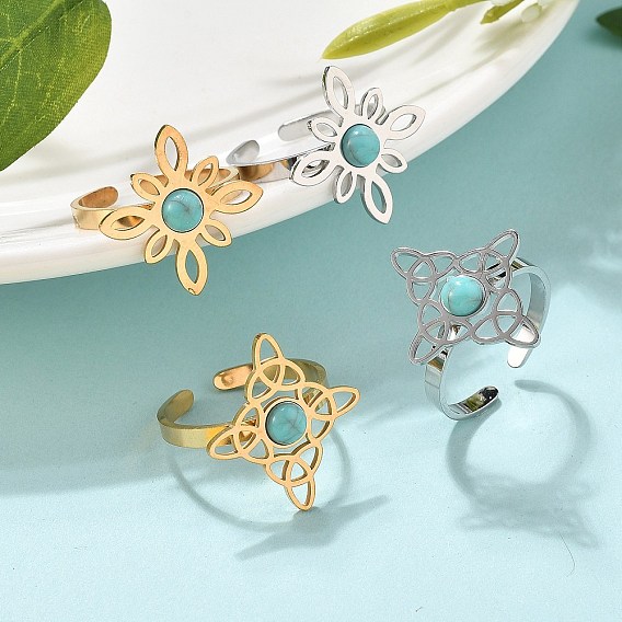 Синтетический бирюзовые перстни, узел ведьмы 304 открытые манжеты из нержавеющей стали