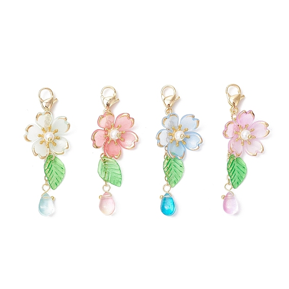 Подвеска в виде цветка из акрила и стекла в виде капли, с 304 из нержавеющей стали Lobster Claw застежками