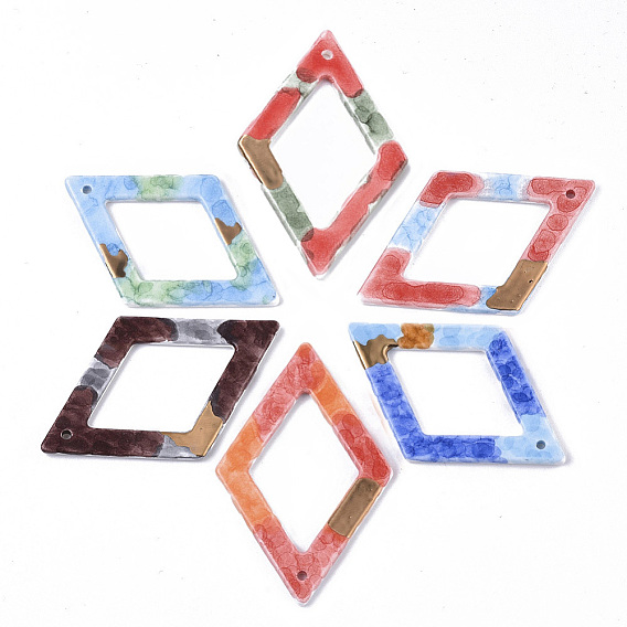 Ручной работы фарфора большие кулоны, декоративная с золотыми, ромб