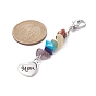 Alloy Heart with Word Mom Pendant Decoration, with Chakra Gemstone Chips and Alloy Lobster Claw Clasps