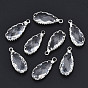 Brass Glass Pendants, Faceted, Drop, Clear