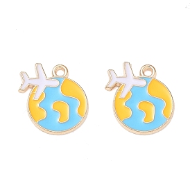 Alloy Enamel Pendants, Earth with Plane Charms