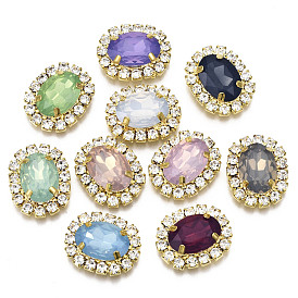 Cabujones de diamantes de imitación de resina con diamantes de imitación de cristal y fornituras de latón, oval, color mezclado
