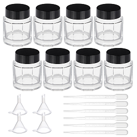 BENECREAT Polygon Glass Fountain Pen Ink Bottle, with ABS Plastic Bottle Cap, Plastic Funnel Hopper & Dropper