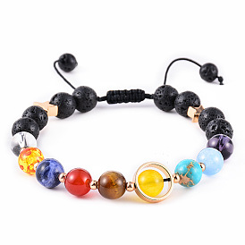 8mm Natural Stone Galaxy Planetary Bracelet with Lava Rock Beads