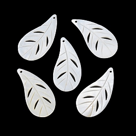 Natural Freshwater Shell Pendants, Hollow Leaf Charms