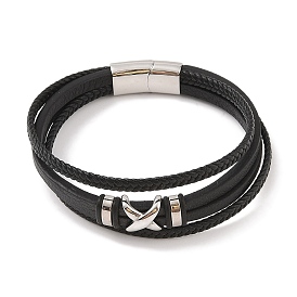 Braided Microfiber Leather Multi-strand Bracelets, Viking 304 Stainless Steel Cross Bracelets for Men