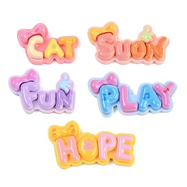 Кабошоны из непрозрачной смолы с бантом, слово кот/суон/веселье/игра/надежда, градиент цвета