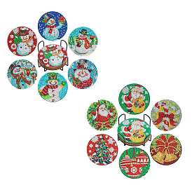 DIY Christmas Theme Diamond Painting Coaster Kits, Including Acrylic Cup Mat, Cork Mat, Iron Coaster Stand, Resin Rhinestones Bag, Diamond Sticky Pen, Tray Plate and Glue Clay