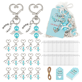 50Piezas de adornos colgantes de perlas de imitación de aleación de ángel y plástico ABS, Con cierres giratorios de aleación y bolsas de regalo de papel, cartón y organza., plata antigua y platino