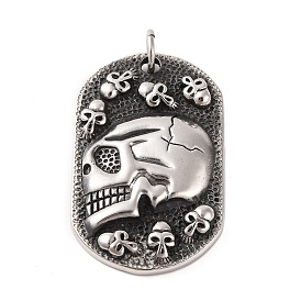 316 Surgical Stainless Steel Big Pendants, with Jump Ring, Oval with Skull Charm