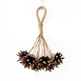 Wooden Pine Cone Pendant Decorations, Hemp Rope Christmas Hanging Ornament