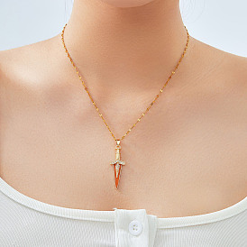 Ожерелья с подвеской в виде меча из латуни с прозрачным кубическим цирконием, Эмаль стиле