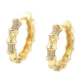 Rack Plating Brass Micro Pave Clear Cubic Zirconia Hoop Earrings, Bamboo