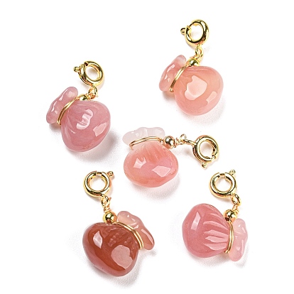 Natural Yan Yuan Agate Pendant Decorations, with Rack Plating Brass Spring Ring Clasps, Long-Lasting Plated, Money Bag