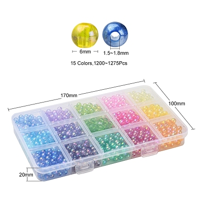 15 Colors Transparent Acrylic Beads, AB Color Plated, Round
