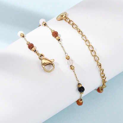 Женские браслеты на ногу из цепочки из нержавеющей стали с ограненными круглыми бусинами из натурального агата, говлита и синтетического авантюрина, ионное покрытие (ip), красочный