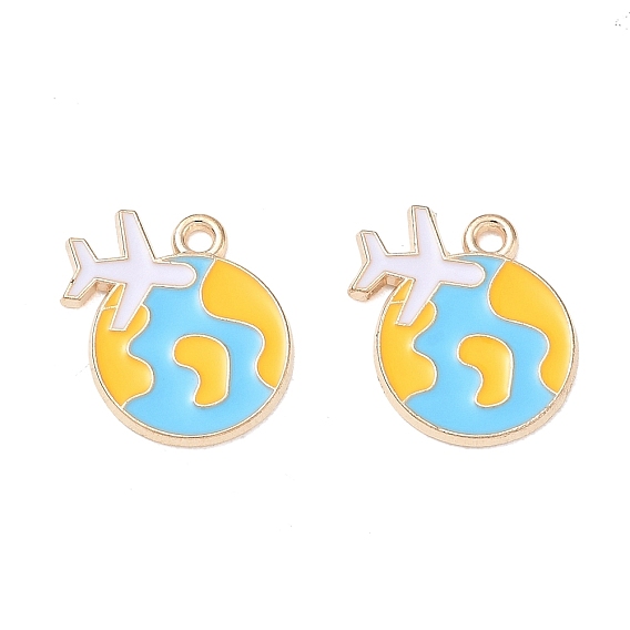 Alloy Enamel Pendants, Earth with Plane Charms