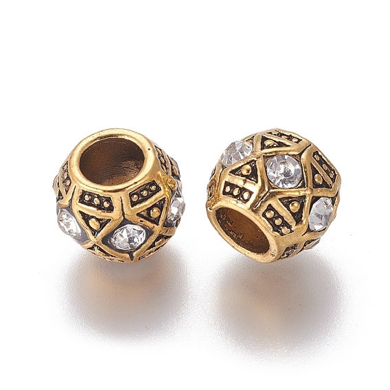 Alloy European Beads, Large Hole Beads, with Rhinestone, Rondelle