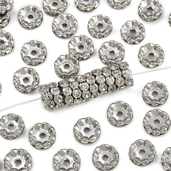 Латунные бусины разделители для поставки стразов, класс А, волнистый край, Платиновый металл, рондель