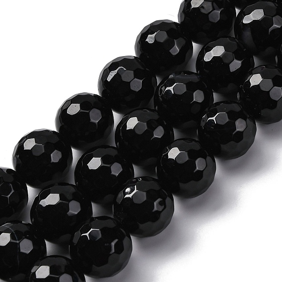 Нити бусин из натурального полосчатого агата (окрашенного и нагретого), граненые, круглые