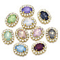 Resin Rhinestone Cabochons with Crystal Rhinestone and Brass Findings, Oval, Mixed Color
