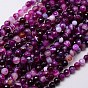 Natural Striped Agate/Banded Agate Beads Strands, Faceted, Dyed, Round
