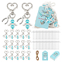 50pcs décorations pendentif ange en alliage et plastique ABS imitation perle, avec fermoirs pivotants en alliage et sacs cadeaux en papier cartonné et en organza, argent antique et platine