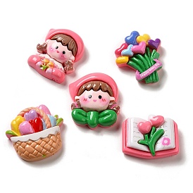 Flower Cute Girl Opaque Resin Decoden Cabochons, Mixed Shapes