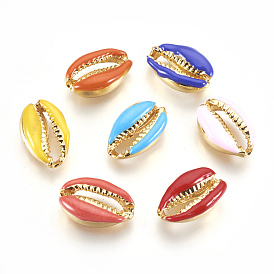 Alloy Beads, with Enamel, Shell, Real 18K Gold Plated