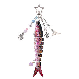 1Подвеска в виде рыбки из полимерной смолы, с металлическими поворотными застежками в форме звезды, для украшения сумки