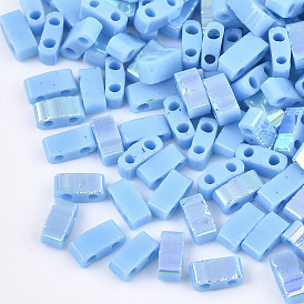 Стеклянные бусины из непрозрачного стекла, 2-луночное, прямоугольные, с покрытием AB цвета