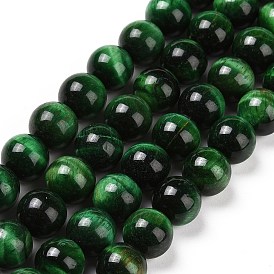 Natural Green Tiger Eye Beads Strands, Dyed & Heated, Round