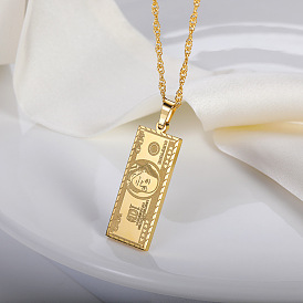 Stylish Dollar Bill Pendant Necklace in Stainless Steel with 18K Plating - Unisex Fashion Accessory