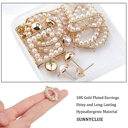 SUNNYCLUE DIY Dangle Earring Making Kits, with ABS Plastic Imitation Pearl Pendants, Brass Stud Earring Findings, Mixed Shape